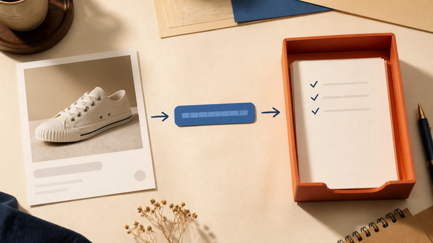 Illustration of a product link passed from a discovery card to an order checklist